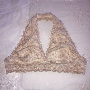 Lace Halter Bra Bralette Top Nude Large Wireless